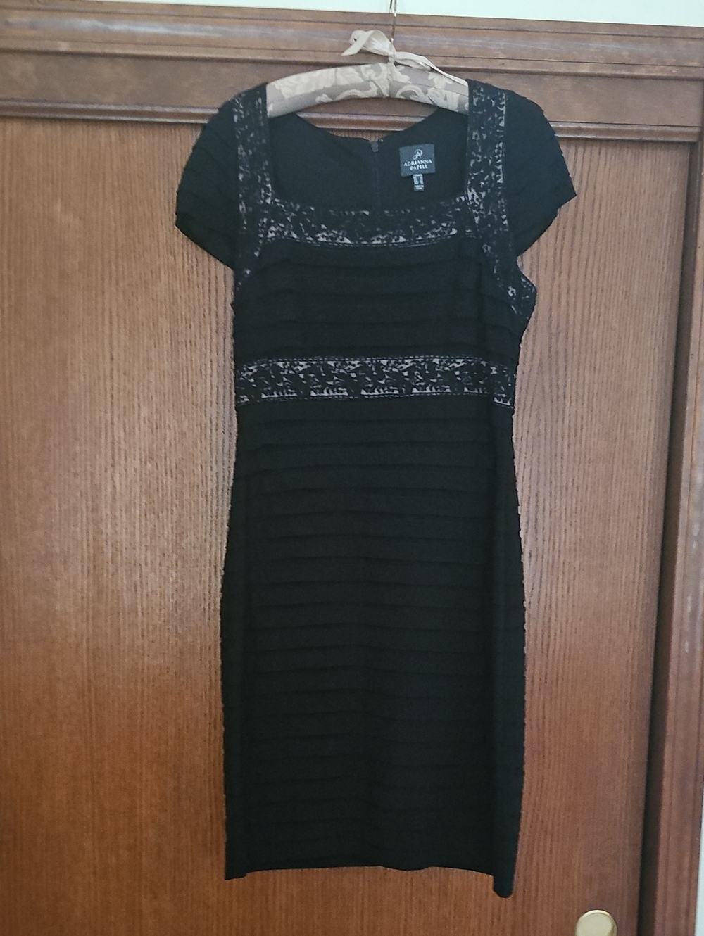 Adrianna Papell Black Lace-Trim Midi Dress
